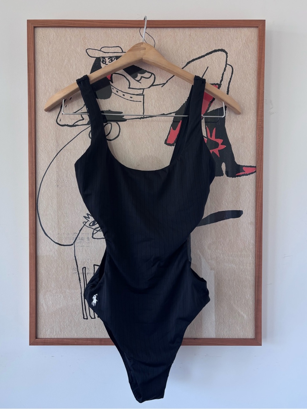 Ralph Lauren Black Ribbed One-Piece Swimsuit with cutouts